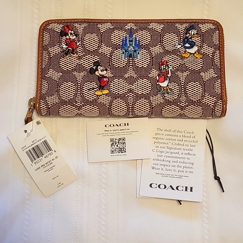 Disney X Coach Accordion Zip Wallet Mickey Mouse & Friends WDW 50th Anniv. - NWT